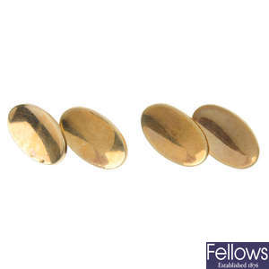 A pair of mid 20th century 9ct gold cufflinks.