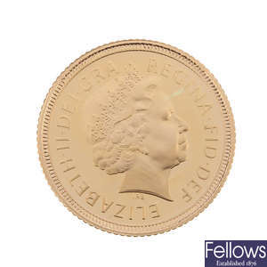 Elizabeth II, gold proof Half-Sovereign 1999.