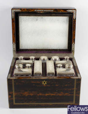 A good Victorian coromandel gentleman's vanity box with silver mounts