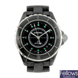 CHANEL - a mid-size automatic Chanel J12, black ceramic bracelet watch.