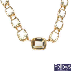 An early 20th century gold citrine necklace. 