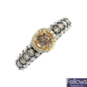 A 'brown' diamond and diamond cluster ring.