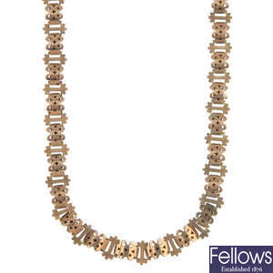 A late 19th century 9ct gold necklace.