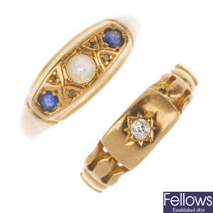 Two early 20th century 18ct gold gem-set rings. 