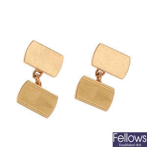 A pair of 1960s 9ct gold cufflinks. 