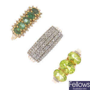 A selection of ten 9ct gold gem-set dress rings. 
