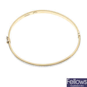 A 9ct gold hinged bangle, together with a bracelet. 