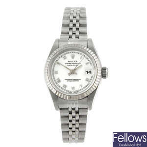ROLEX - a lady's stainless steel Oyster Perpetual Datejust bracelet watch.