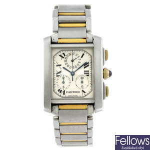 CARTIER - a stainless steel Tank Francaise Chronoflex chronograph bracelet watch.
