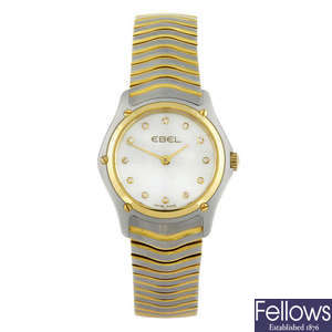 EBEL - a lady's bi-colour Classic Wave bracelet watch.