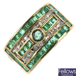 An emerald and diamond dress ring. 