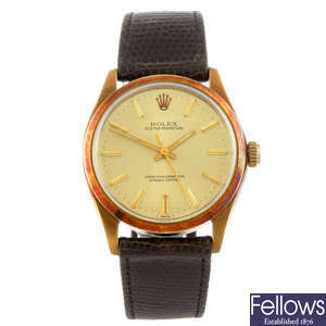 ROLEX - a gentleman's 14ct yellow gold Oyster Perpetual wrist watch.