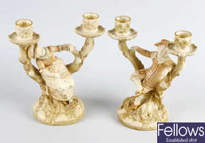 A pair of late Victorian Royal Worcester porcelain figures by James Hadley