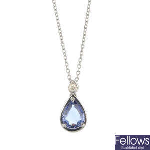 A tanzanite and diamond pendant.