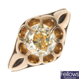 An early 20th century gold diamond single-stone ring.