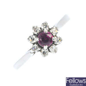 BIRKS - a ruby and diamond cluster ring.