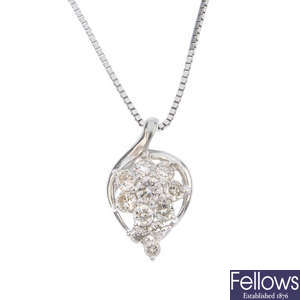 A diamond pendant and chain.