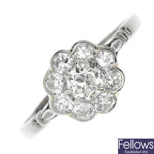 A platinum diamond cluster ring. 