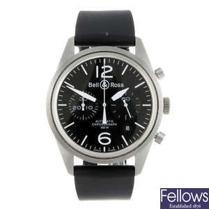 BELL & ROSS - a gentleman's stainless steel BR 126 chronograph wrist watch.
