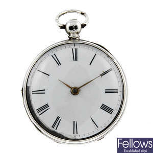 A silver open face pocket watch by James Loveday.