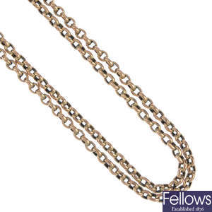 An early 20th century 9ct gold belcher-link guard chain.