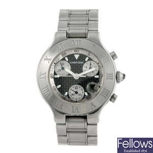 CARTIER - a stainless steel Chronoscaph 21 bracelet watch.