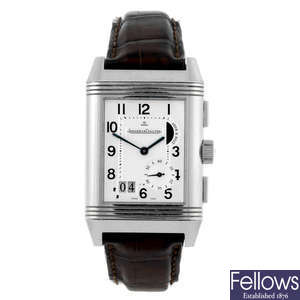 JAEGER-LECOULTRE - a gentleman's stainless steel Reverso Duo wrist watch.