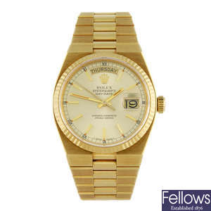 ROLEX - a gentleman's 18ct yellow gold Oysterquartz Day-Date bracelet watch.