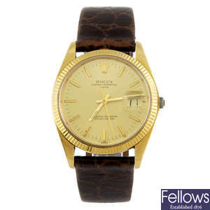 ROLEX - a gentleman's 18ct yellow gold Oyster Perpetual Date wrist watch.