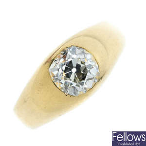 A gentleman's late 19th century 18ct gold diamond single-stone ring.