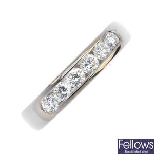 A 14ct gold diamond six-stone ring.