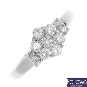 A platinum diamond cluster ring.