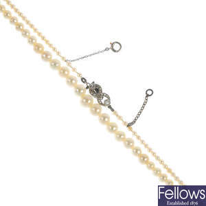 A natural pearl single-strand necklace. 