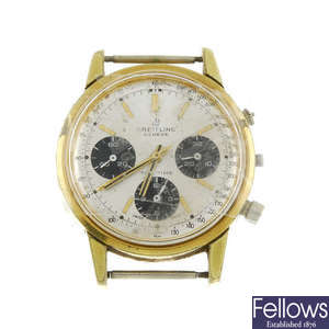 BREITLING - a gentleman's gold plated Top-Time chronograph watch head.