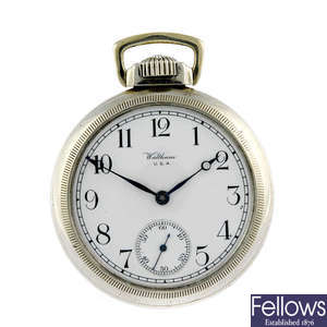 A base metal open face pocket watch by Waltham.