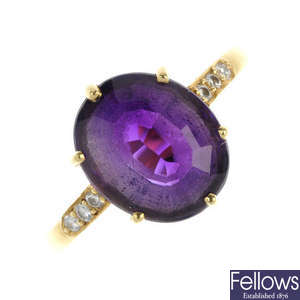 An 18ct gold amethyst and diamond accent ring, by Cropp & Farr.