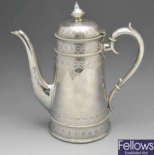 A mid-Victorian silver coffee pot.