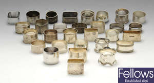 A selection of Victorian and later silver and continental napkin rings.