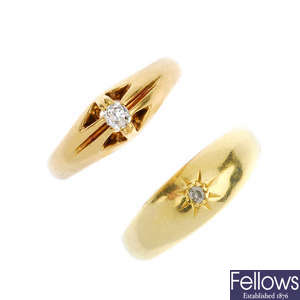 Two early 20th century 18ct gold diamond rings.