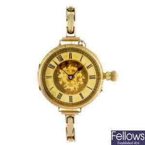A 12ct yellow gold pocket watch converted into a wrist watch.
