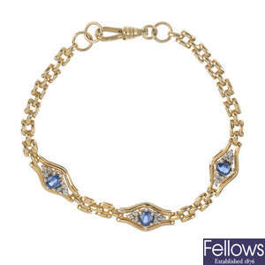 A 9ct gold sapphire and diamond bracelet.