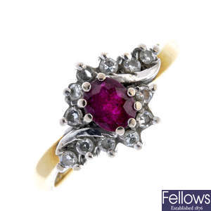 An 18ct gold ruby and diamond cluster ring.