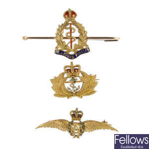 A selection of three military bar brooches.