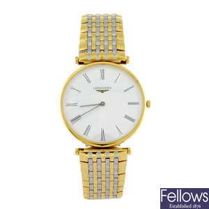 LONGINES - a gentleman's bi-colour La Grande Classique bracelet watch.