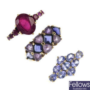 A selection of three gem-set dress rings.