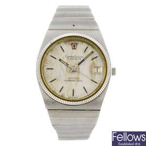 OMEGA - a gentleman's Megasonic bracelet watch together with an Omega quartz wrist watch.