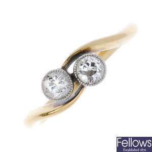 An early 20th century 18ct gold diamond two-stone ring.