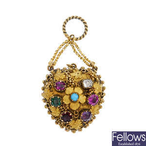 A mid 19th century gold gem-set 'Regard' locket. 