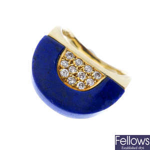 A lapiz lazuli and diamond dress ring. 