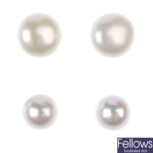 A selection of cultured pearl ear studs.